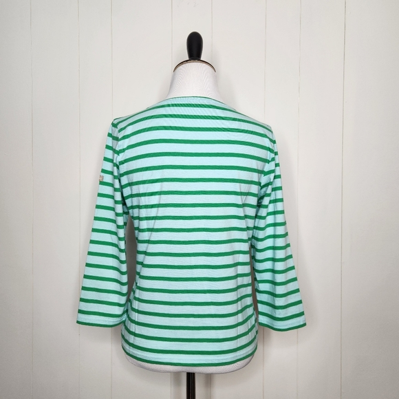 Saint James Green & Blue Striped 3/4 Sleeve Cotton Shirt Women's Size 6 - Picture 3 of 5